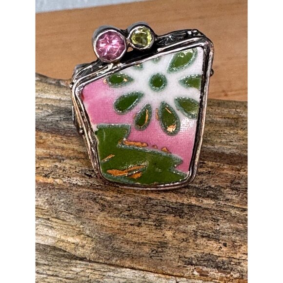 Mars Valentine Ring Sterling Silver Porcelain Shard Statement Ring - Picture 1 of 9